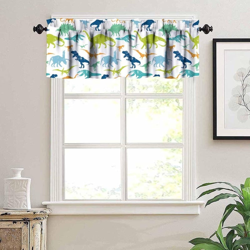 YSWOW Dinosaur Valance Curtain for Kids Boys Girls Nursery Playroom Room Decor Cartoon Dino Cute Wildlife Animal Theme Art Printed Window Drapes W54xL18in Fabric 1 Panel - Image 2